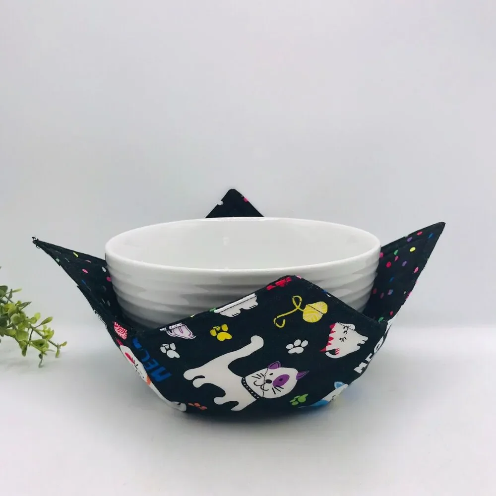Microwave Bowl Cozy Holder, Reversible, Cute Cats, 3 Sizes, Plate, Soup, Pint